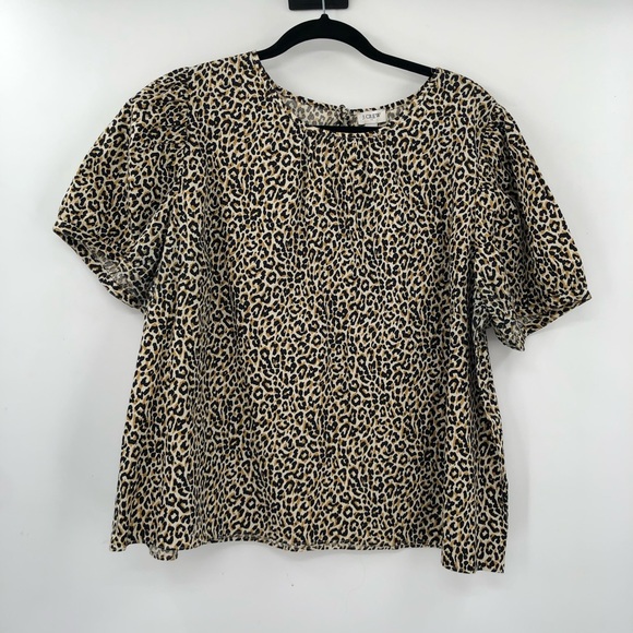 J.CREW Leopard Puff Sleeve Top Stretch Cotton Poplin Animal Print Plus Size 3X - Picture 2 of 8